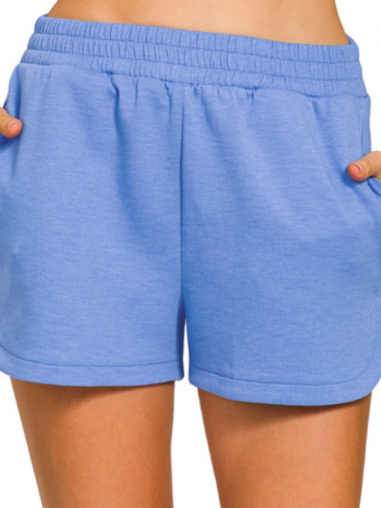 152. Nwt Zenana Scuba Elastic Waistband Dolphin Shorts, Blue